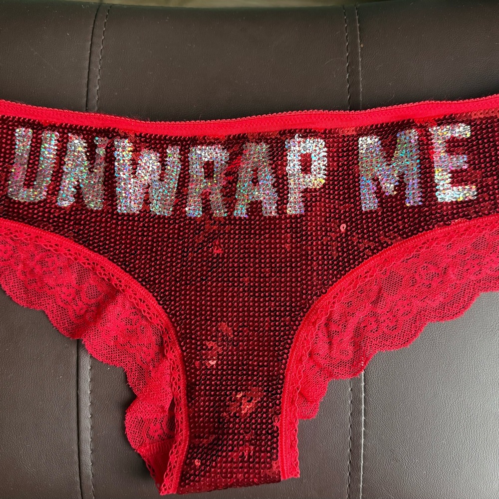 PINK Victoria's Secret Red Sequin Lace Panty - limited edition